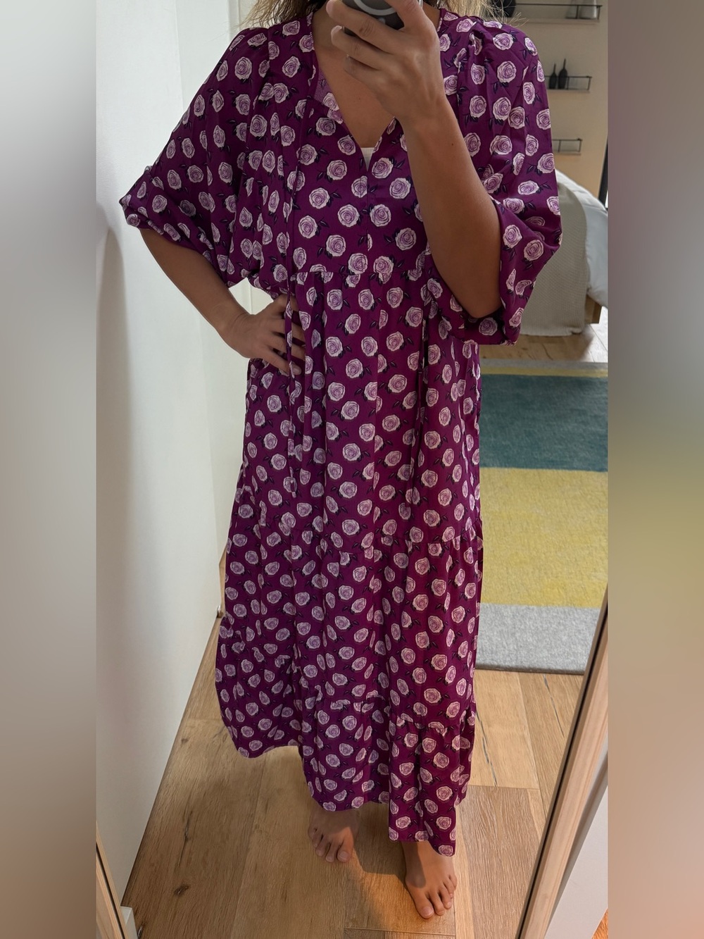Purple Floral Boho Tiered Maxi Dress One Size